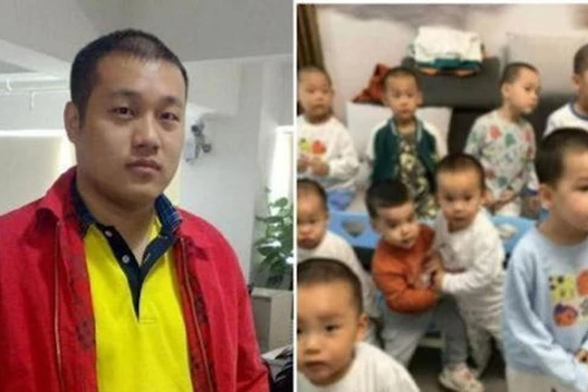 Tỷ phú Từ Ba và một số bé trai được cho là con ông ta. Ảnh: 