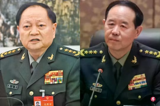 Hai ông Trương Hựu Hiệp (trái) và Lưu Chấn Lập (phải) đã bị Bộ Quốc phòng Trung Quốc thông báo bị điều tra. Ảnh: Zaobao.