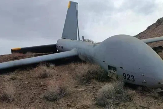 Chiếc UAV Hermes-900 bị rơi còn khá nguyên vẹn. Ảnh: QQnews.