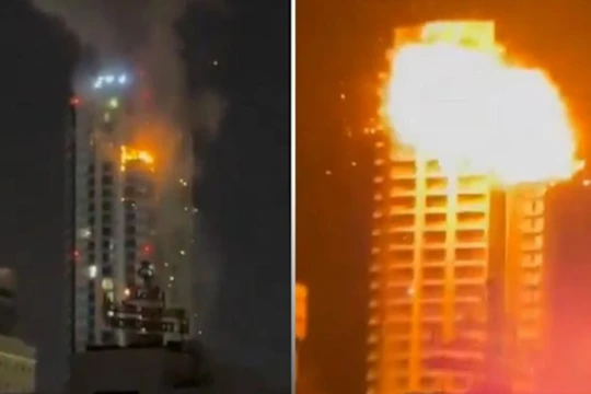 Trụ sở Citibank ở Dubai (trái) và Manama (phải) bị UAV Iran tấn công đêm 13/3. Ảnh: Ifeng.