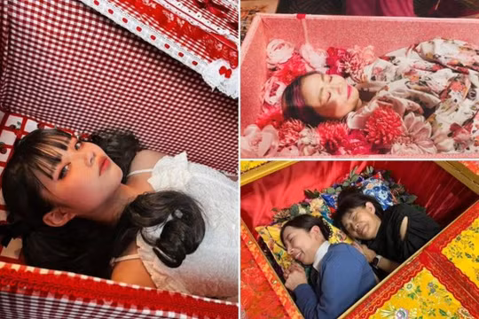 Một số hình ảnh những người trẻ Nhật Bản trải nghiệm "thiền trong quan tài". Ảnh: Singtao.