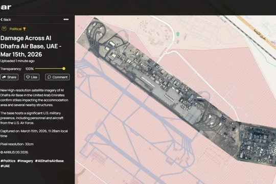 Ảnh của SoarAtlas về thiệt hại của căn cứ không quân Al Dhafra, UAE. Ảnh: QQnews.