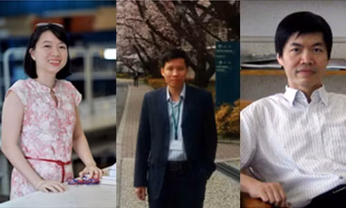 Ba nhà khoa học là tác giả của công trình nghiên cứu được đăng trên tạp chí Vật lý danh tiếng, từ trái sang: ThS Lê Thị Quỳnh Hương, PGS.TS Nguyễn Quang Hưng và TSKH Nguyễn Đình Đăng. Ảnh: most.gov.vn