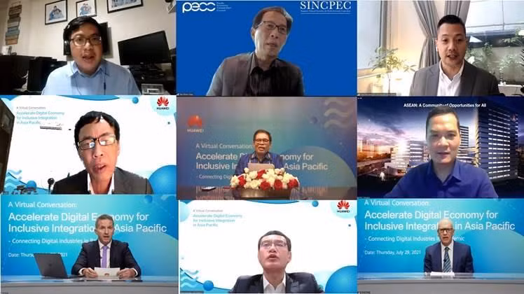 Các diễn giả tham gia hội thảo quốc tế trực tuyến chủ đề “Thúc đẩy nền kinh tế số để hội nhập toàn diện ở châu Á - Thái Bình Dương - Kết nối các ngành kỹ thuật số trong đại dịch”.