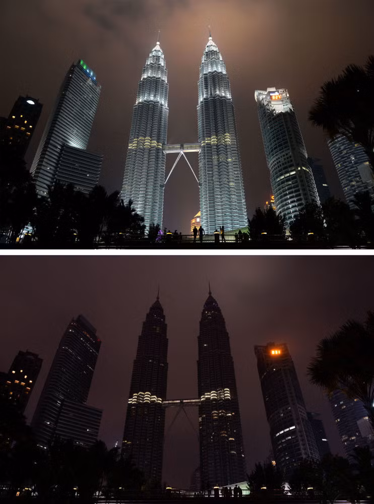 Tháp Petronas ở Malaysia trong Giờ Trái Đất