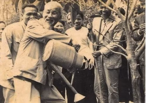 Phong trào Tết trồng cây do Chủ tịch Hồ Chí Minh phát động đã lan tỏa rộng khắp và duy trì đến tận ngày nay (Trong ảnh: Bác Hồ tham gia trồng cây với nhân dân xã Vật Lại, huyện Ba Vì - Hà Tây cũ). Ảnh: Tư liệu