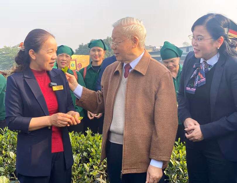 Tổng Bí thư Nguyễn Phú Trọng thăm nơi sản xuất, chế biến chè của HTX Chè Hảo Đạt