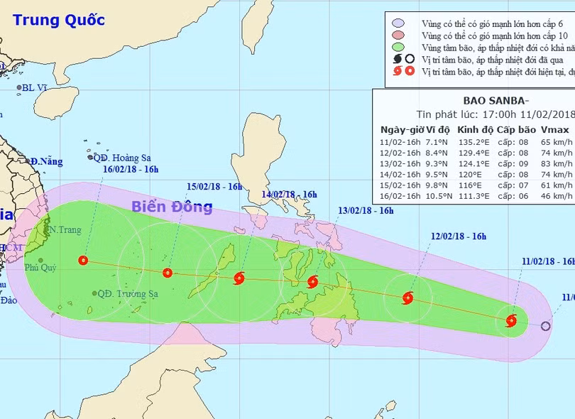Bão giật cấp 12 đang tiến nhanh vào Biển Đông. Ảnh: Trung tâm dự báo khí tượng thủy văn Trung ương.
