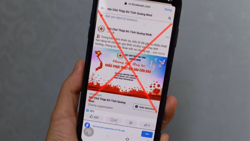 Fanpage giả mạo Hội Chữ thập đỏ tỉnh Quảng Ninh để lừa đảo tiền từ thiện.