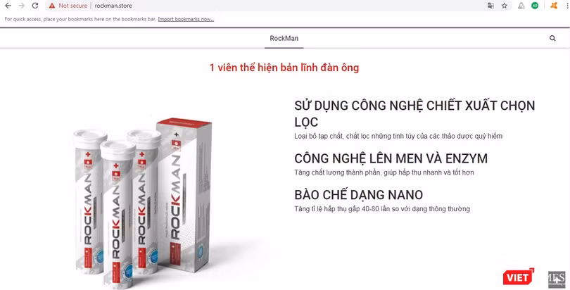Một trang web quảng cáo sản phẩm Rockman quá công dụng vi phạm quy định.