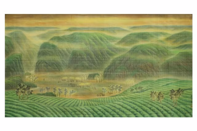 Tác phẩm Chiều thứ bảy thanh bình của hoạ sĩ Lê Xuân Dũng, thể loại Lụa, sáng tác năm 2007