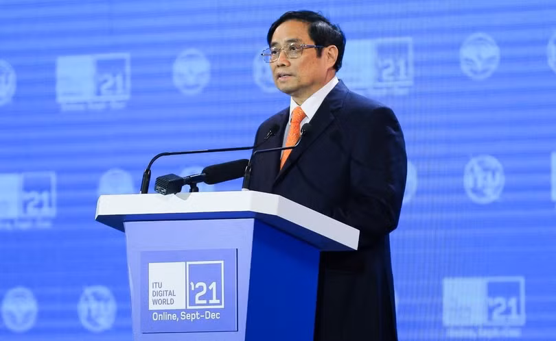 Thủ tướng Phạm Minh Chính phát biểu khai mạc ITU Digital World 2021.