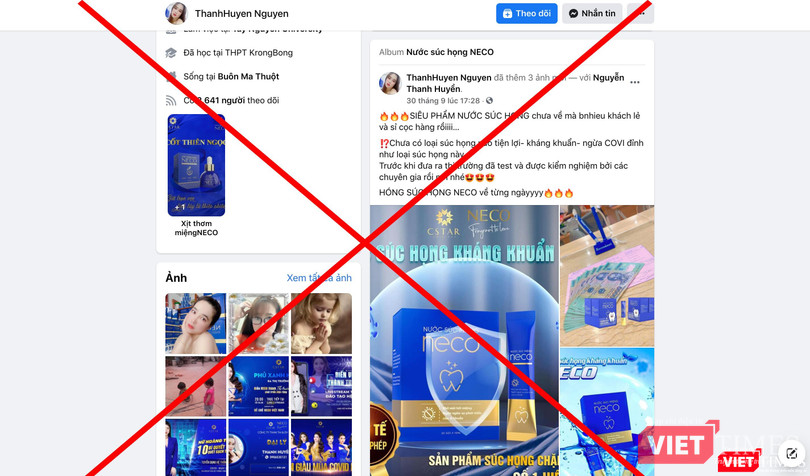 Bài viết quảng cáo nước súc họng Neco ngừa COVI (Ảnh - MT) Bài viết quảng cáo nước súc họng Neco ngừa COVI (Ảnh - MT)