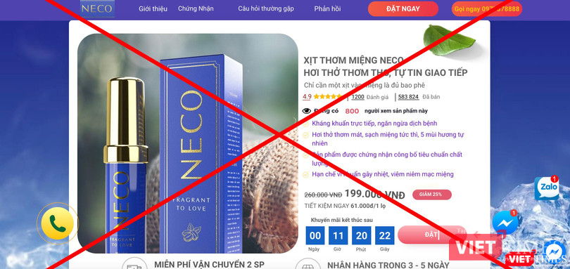 Xịt thơm miệng Neco được bán với giá sale còn 199.000 đồng/lọ (Ảnh - VT) Xịt thơm miệng Neco được bán với giá sale còn 199.000 đồng/lọ (Ảnh - VT)