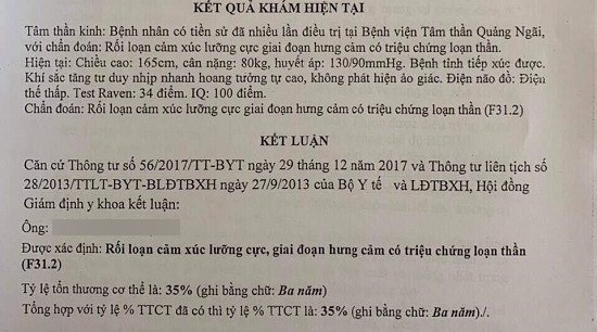 Kết luận khám giám định của thầy giáo B.P.T 