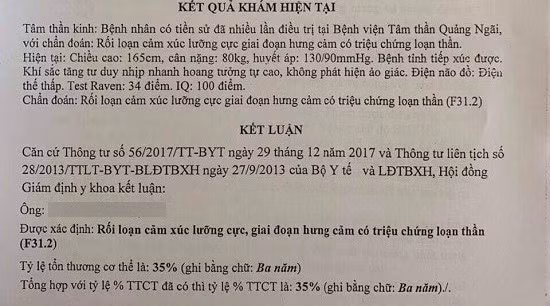 Kết luận khám giám định của thầy giáo B.P.T 