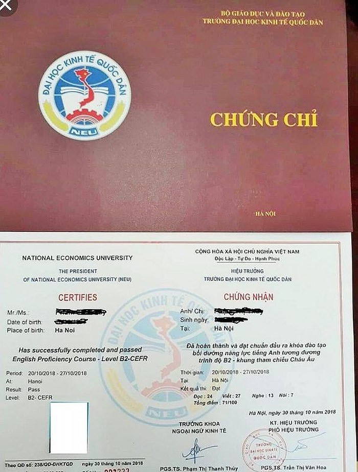 Chứng chỉ ngoại ngữ của ĐH Kinh tế quốc dân 