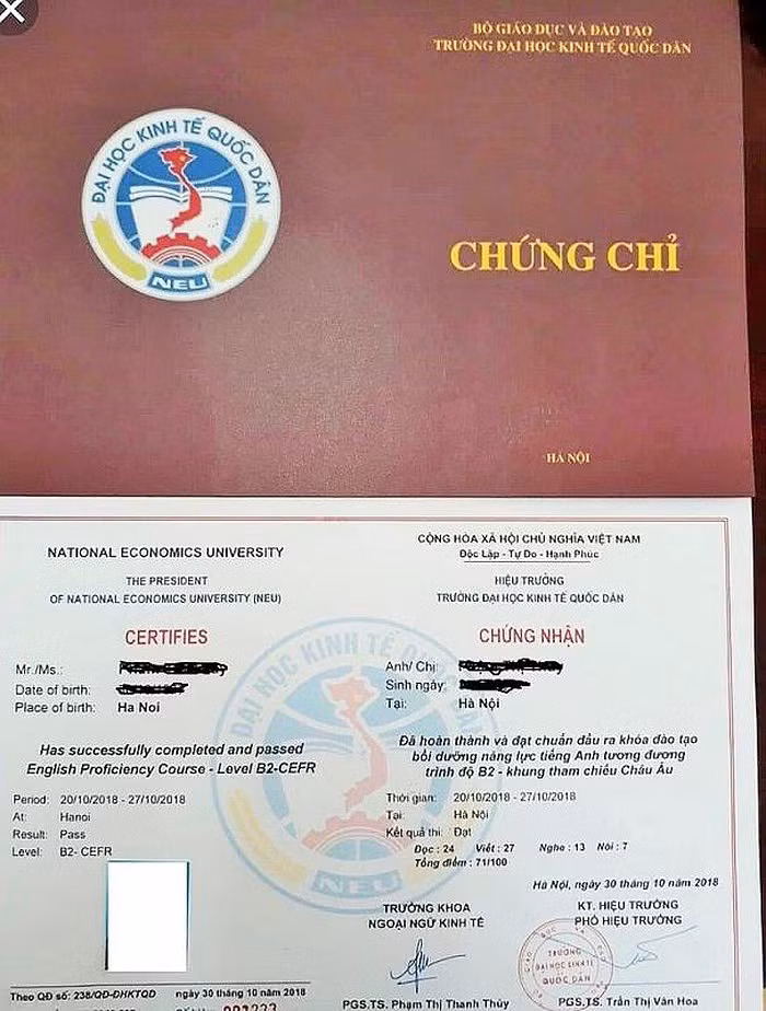Chứng chỉ ngoại ngữ của ĐH Kinh tế quốc dân 