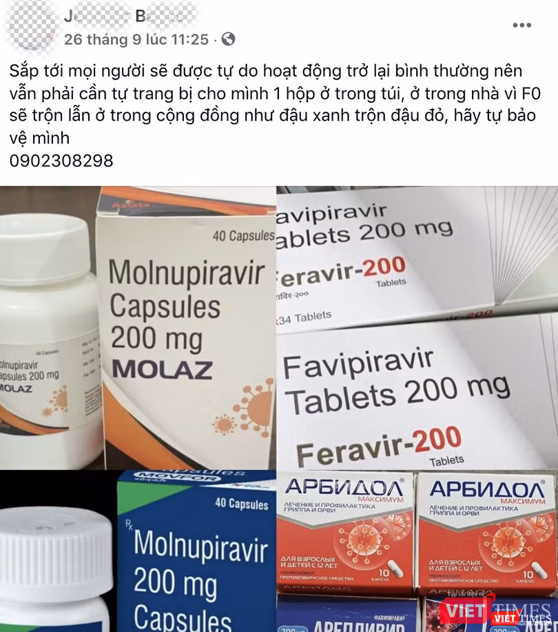 Bài đăng chào mời mua thuốc điều trị COVID-19 trên Facebook có tên J.B (Ảnh - MT)