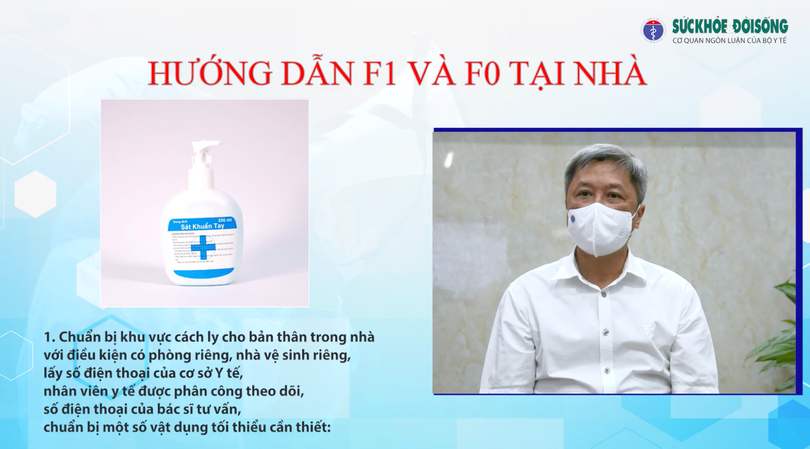 Thứ trưởng Bộ Y tế Nguyễn Trường Sơn hướng dẫn F1 và F0 cách ly tại nhà (Ảnh - BYT) Thứ trưởng Bộ Y tế Nguyễn Trường Sơn hướng dẫn F1 và F0 cách ly tại nhà (Ảnh - BYT)
