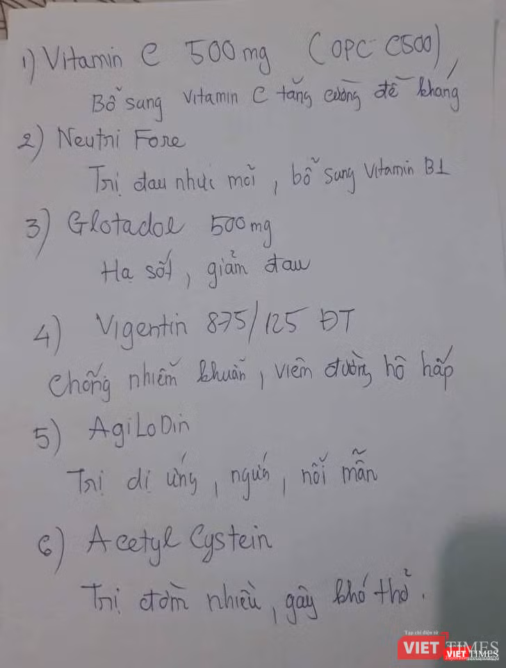 Đơn thuốc F0 được chia sẻ trên mạng có thuốc kháng sinh (Vigentin) (Ảnh - MT)