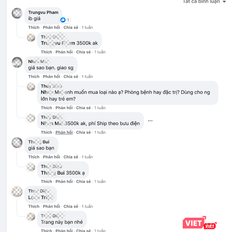 Giá bán thuốc Areplivir được công khai trong phần bình luận (Ảnh - MT) Giá bán thuốc Areplivir được công khai trong phần bình luận (Ảnh - MT)