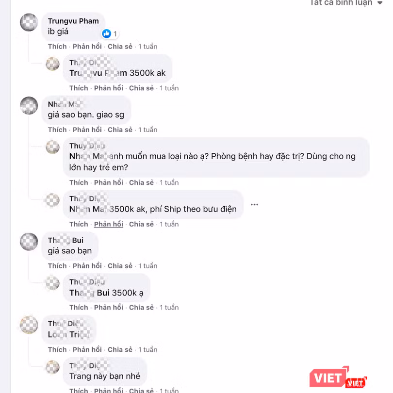 Giá bán thuốc Areplivir được công khai trong phần bình luận (Ảnh - MT)