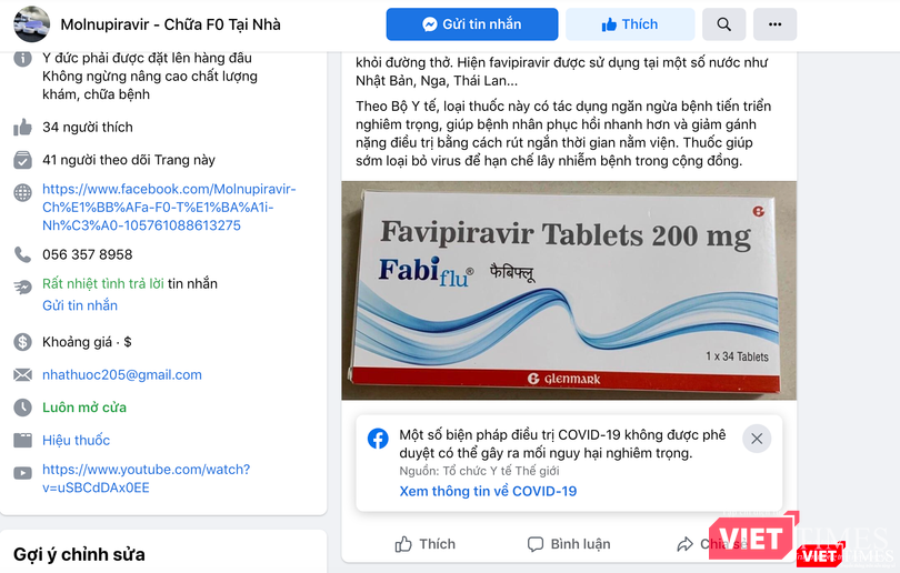 Quảng cáo bán thuốc Fapiravir trên mạng xã hội (Ảnh - MT) Quảng cáo bán thuốc Fapiravir trên mạng xã hội (Ảnh - MT)