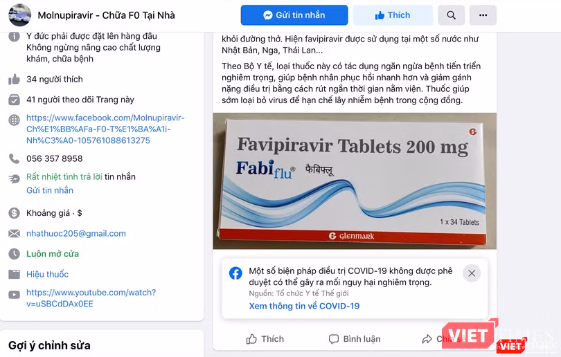 Quảng cáo bán thuốc Fapiravir trên mạng xã hội (Ảnh - MT)