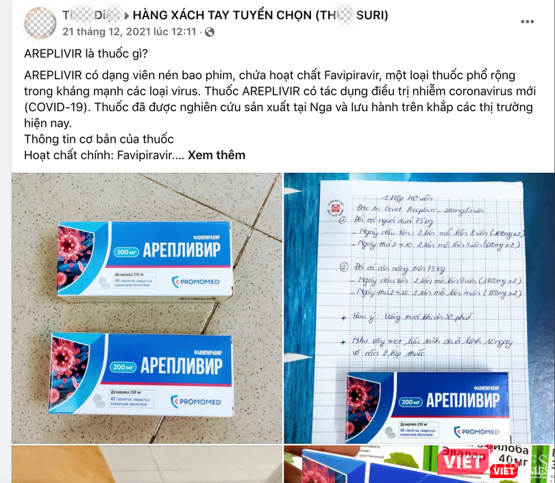 Facebook“Hàng xách tay tuyển chọn (T.S) rao bán thuốc Areplivir điều trị COVID-19 (Ảnh - MT) Facebook“Hàng xách tay tuyển chọn (T.S) rao bán thuốc Areplivir điều trị COVID-19 (Ảnh - MT)