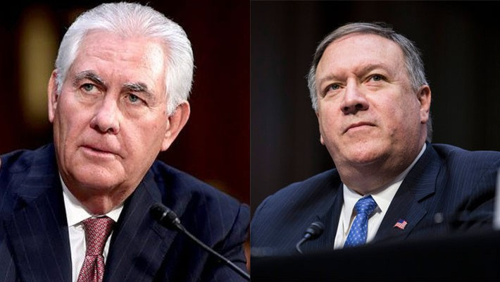 Tổng thống Mỹ đã sa thải ông Rex Tillerson (trái) và đưa ông Mike Pompeo (phải) lên làm Ngoại trưởng.