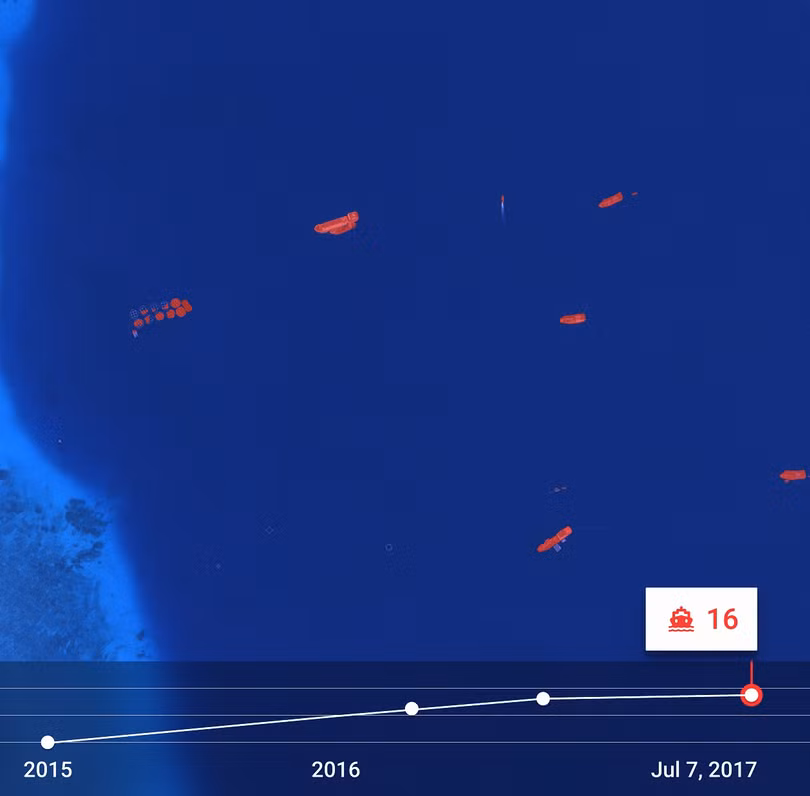 Ảnh ngày 7.7.2017, phát hiện 16 tàu ở khu vực Đá Vành Khăn.