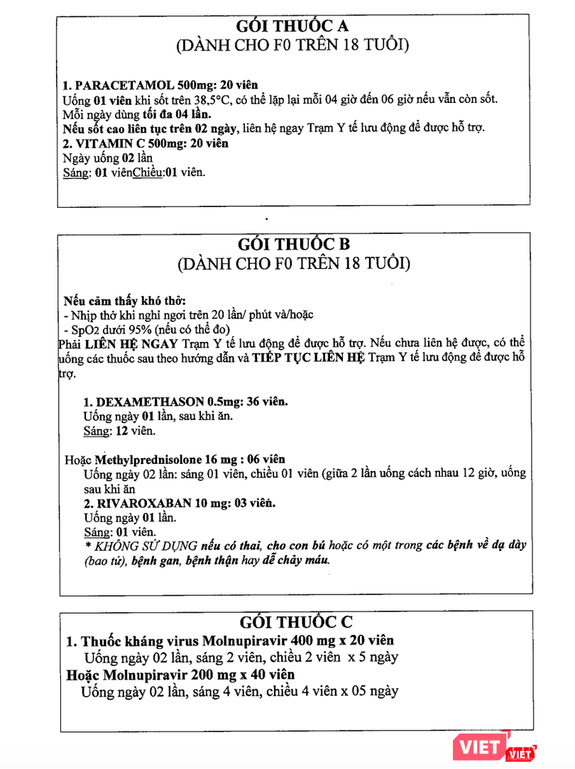 3 gói thuốc A,B,C dành cho F0 điều trị tại nhà (Ảnh - Minh Thuý) 3 gói thuốc A,B,C dành cho F0 điều trị tại nhà (Ảnh - Minh Thuý)