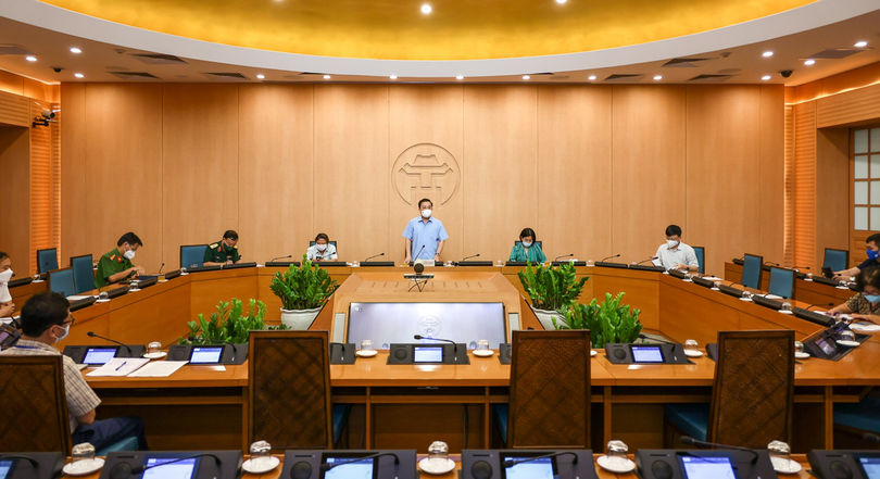 Toàn cảnh cuộc họp trực tuyến UBND TP. Hà Nội (Ảnh - Trung Nguyên) 