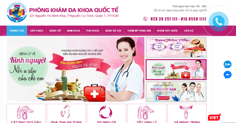 Website quảng cáo của Phòng khám Đa khoa Quốc tế
