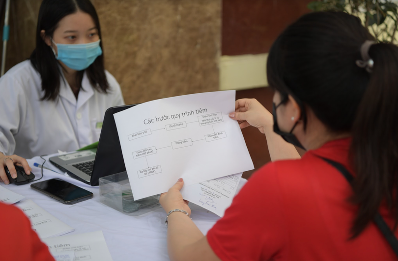 Người dân tìm hiểu về quy trình tiêm vaccine (Ảnh - Hoàng Anh)