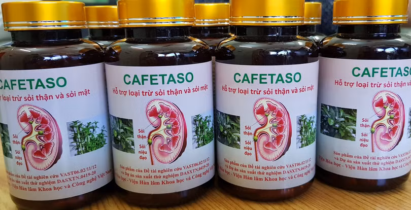 Lọ thuốc Cafetaso (Ảnh - Viện Hoá học) Lọ thuốc Cafetaso (Ảnh - Viện Hoá học)
