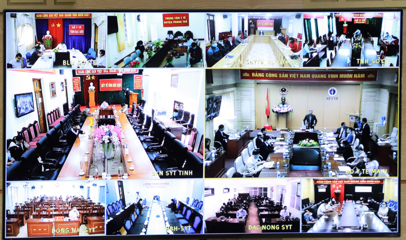 Các điểm cầu tham dự hội nghị sơ kết công tác điều trị COVID-19 do Bộ Y tế tổ chức vào sáng nay (Ảnh: Nguyễn Nhiên) Các điểm cầu tham dự hội nghị sơ kết công tác điều trị COVID-19 do Bộ Y tế tổ chức vào sáng nay (Ảnh: Nguyễn Nhiên)