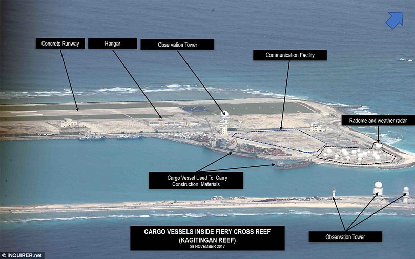 Đài quan sát, nhà chứa máy bay, đường băng bê tông, radar thời tiết trên đảo Đá Chữ Thập.