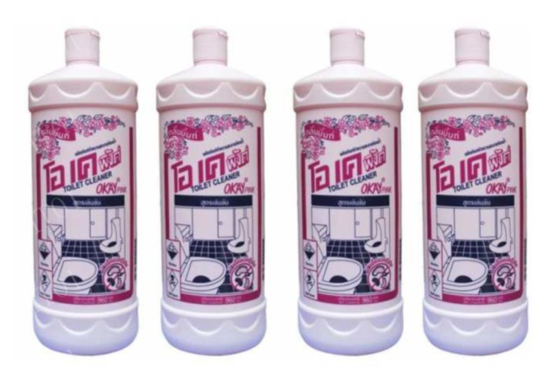 Chai nước tẩy rửa bồn cầu Okay bệnh nhân đã sử dụng (Ảnh - BVCC)