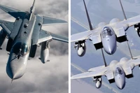 Chiến đấu cơ Su-24M (bên trái) và F-15. Ảnh: MW.