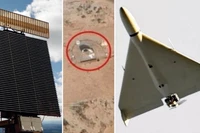 Radar AN/FPS-117, hình ảnh radar bị phá hủy ở Arab Saudi và mẫu UAV Shahed-136. Ảnh: MW.
