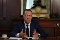 Phó Chủ tịch Hội đồng An ninh Nga Dmitry Medvedev tham dự cuộc phỏng vấn với Reuters, TASS và WarGonzo tại vùng Moscow, Nga ngày 29/1. Ảnh: Reuters.