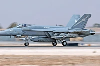 Máy bay F-18E Super Hornet của Hải quân Mỹ tại Căn cứ Không quân Muwaffaq Salti, Jordan, thuộc Phi đội Chiến đấu Cơ 25. Ảnh: MW.
