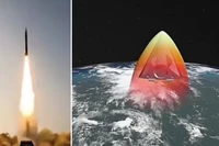 Hình ảnh được cho là vụ phóng Fattah-2 và phương tiện lượn siêu thanh đang bay (đồ họa). Ảnh: MW.