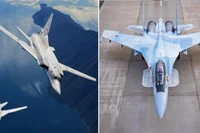 Máy bay ném bom Tu-22M3 và máy bay chiến đấu Su-35 của Nga. Ảnh: MW.
