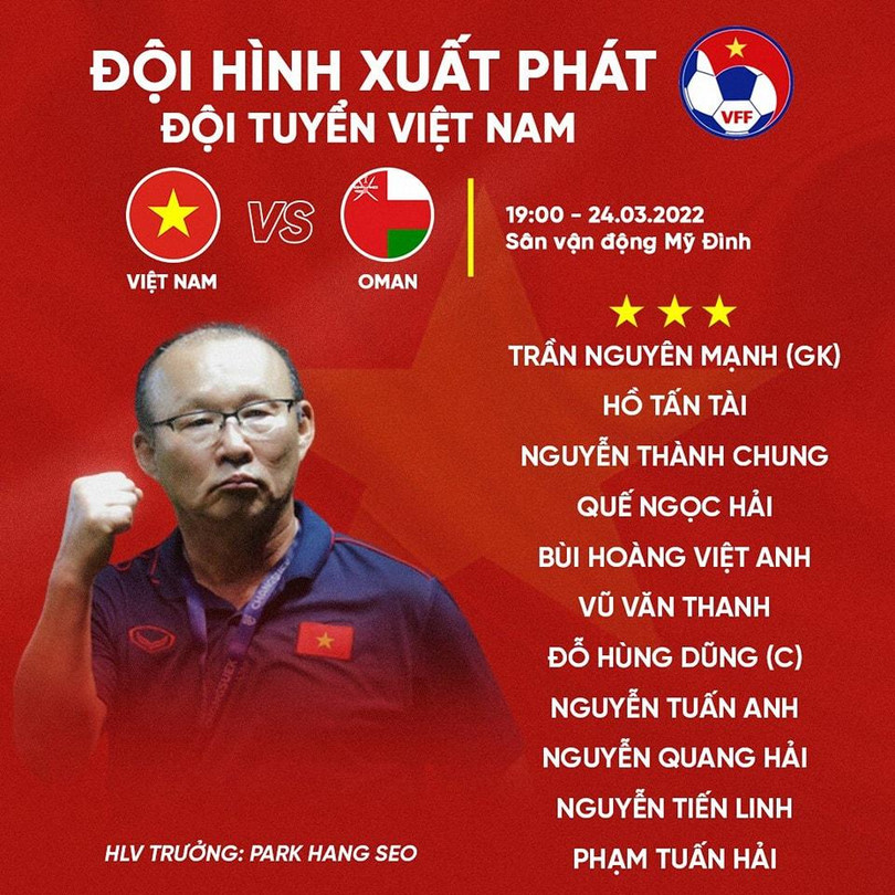 Đội hình xuất phát. Ảnh VFF.