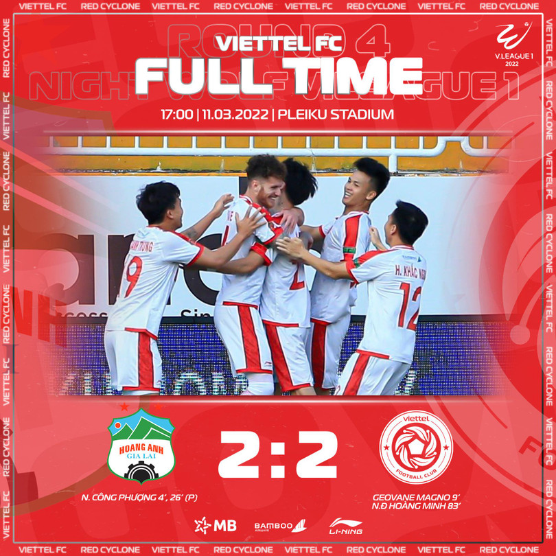 Một trận cầu mãn nhãn người xem bởi có đến 4 bàn thắng trong thế rượt đuổi và giúp Viettel có được vị trí thứ nhì. Ảnh VT Một trận cầu mãn nhãn người xem bởi có đến 4 bàn thắng trong thế rượt đuổi và giúp Viettel có được vị trí thứ nhì. Ảnh VT