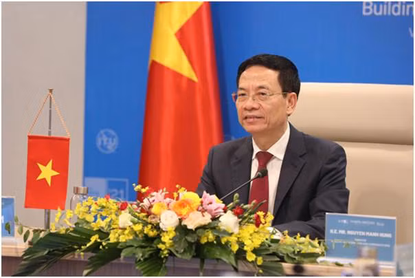 Bộ trưởng Nguyễn Mạnh Hùng phát biểu tại Hội nghị. Ảnh Mic