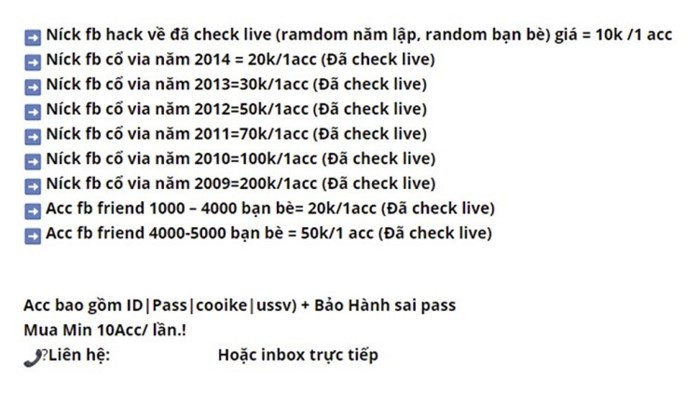 Tài khoản Facebook được rao bán công khai - Ảnh 1